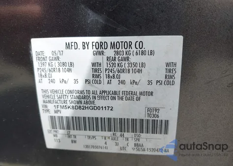 2017 Ford Explorer Xlt from USA, damaged, VIN 1FM5K8D82HGD01172